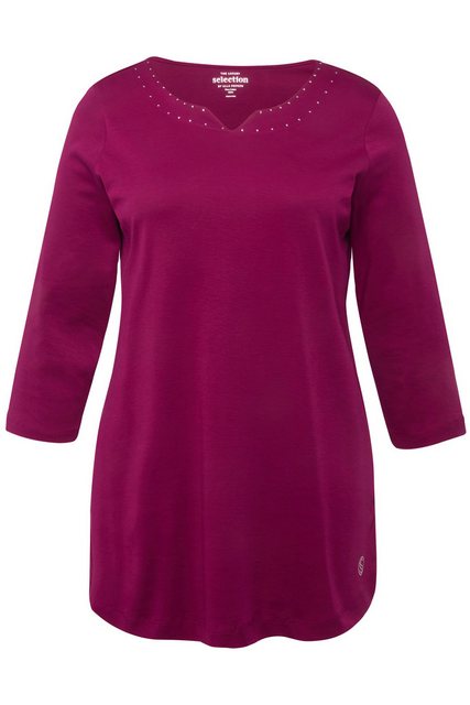 Ulla Popken Rundhalsshirt Shirt Pima Cotton A-Linie Ziersteine Rundhals günstig online kaufen