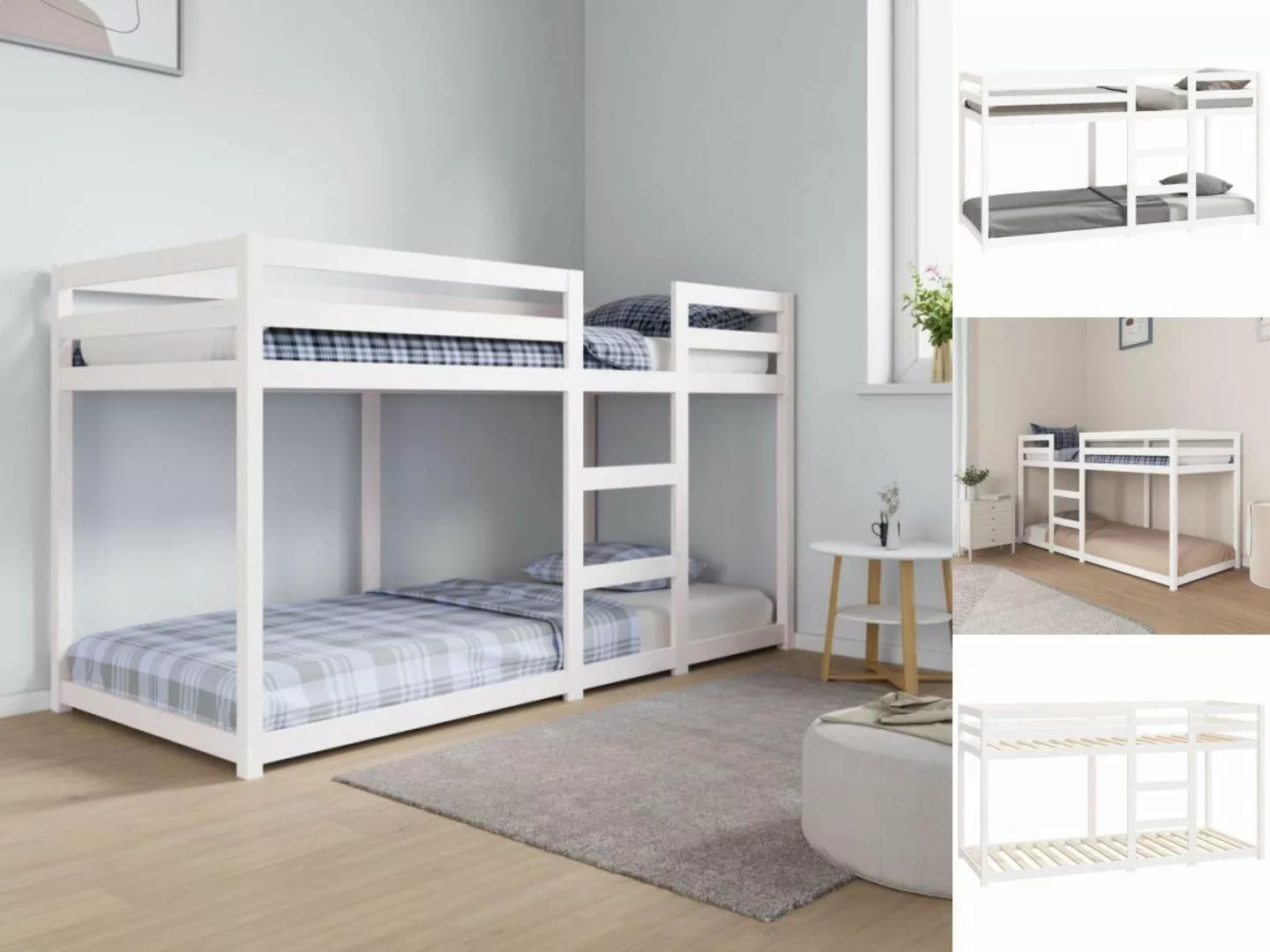 vidaXL Bettgestell Etagenbett Weiß 80x200 cm Massivholz Kiefer Bett Bettges günstig online kaufen