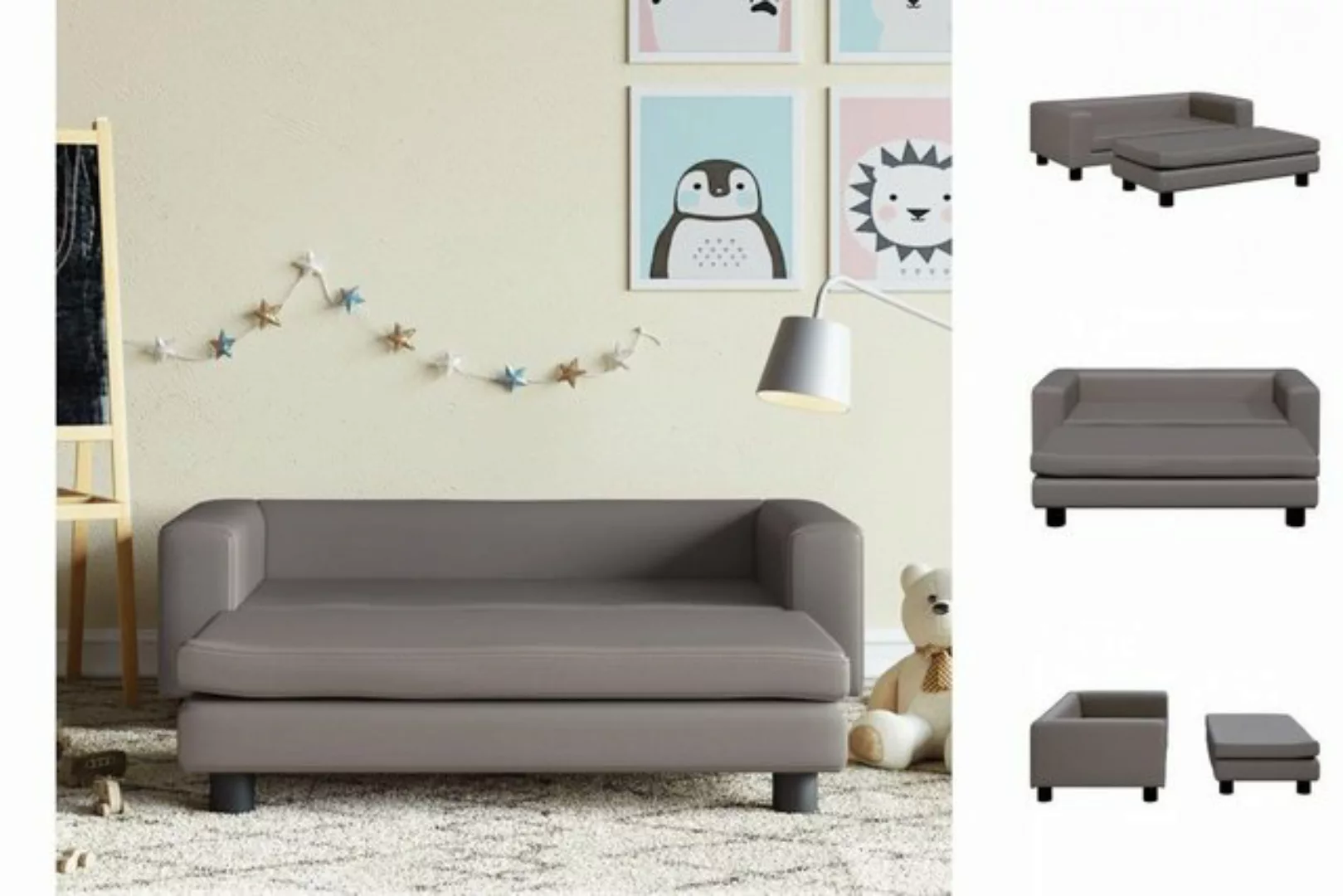 vidaXL Kindersofa Kindersofa mit Hocker Grau 100x50x30 cm Kunstleder Kinder günstig online kaufen