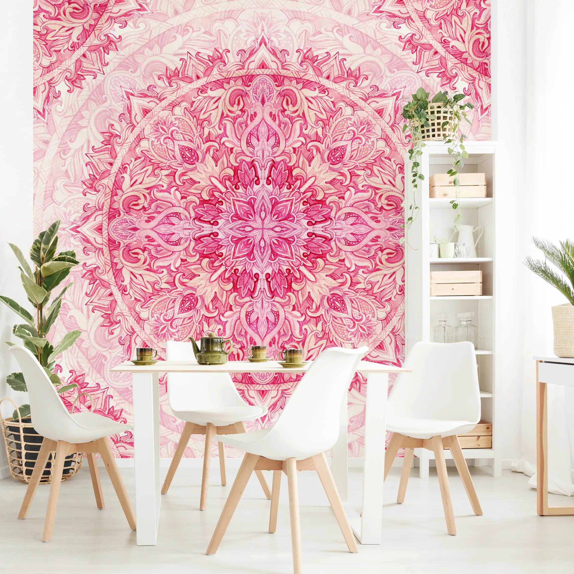 Mustertapete Mandala Aquarell Ornament Muster pink günstig online kaufen