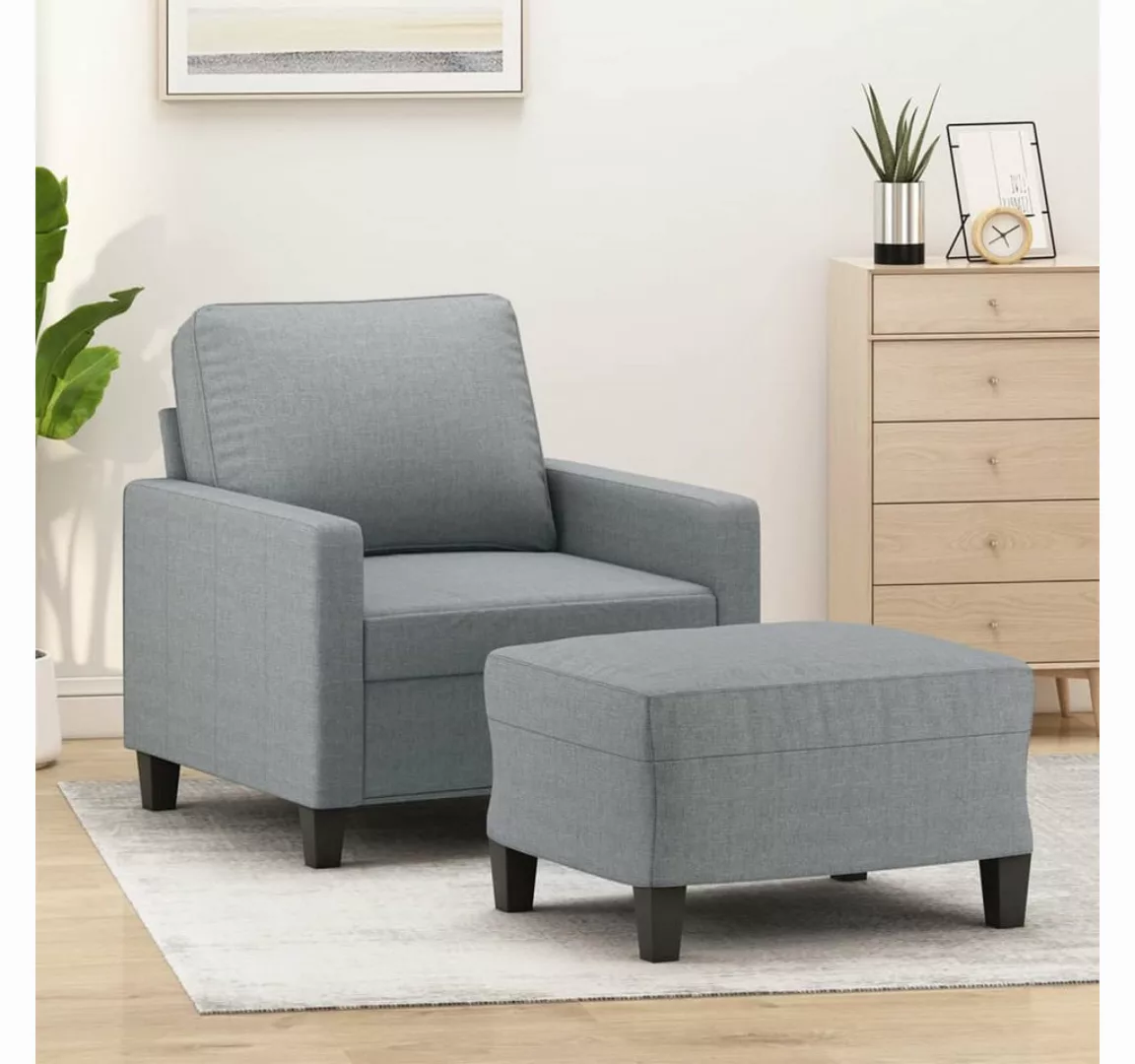 vidaXL Sofa Sessel mit Hocker Stoff, Hellgrau günstig online kaufen