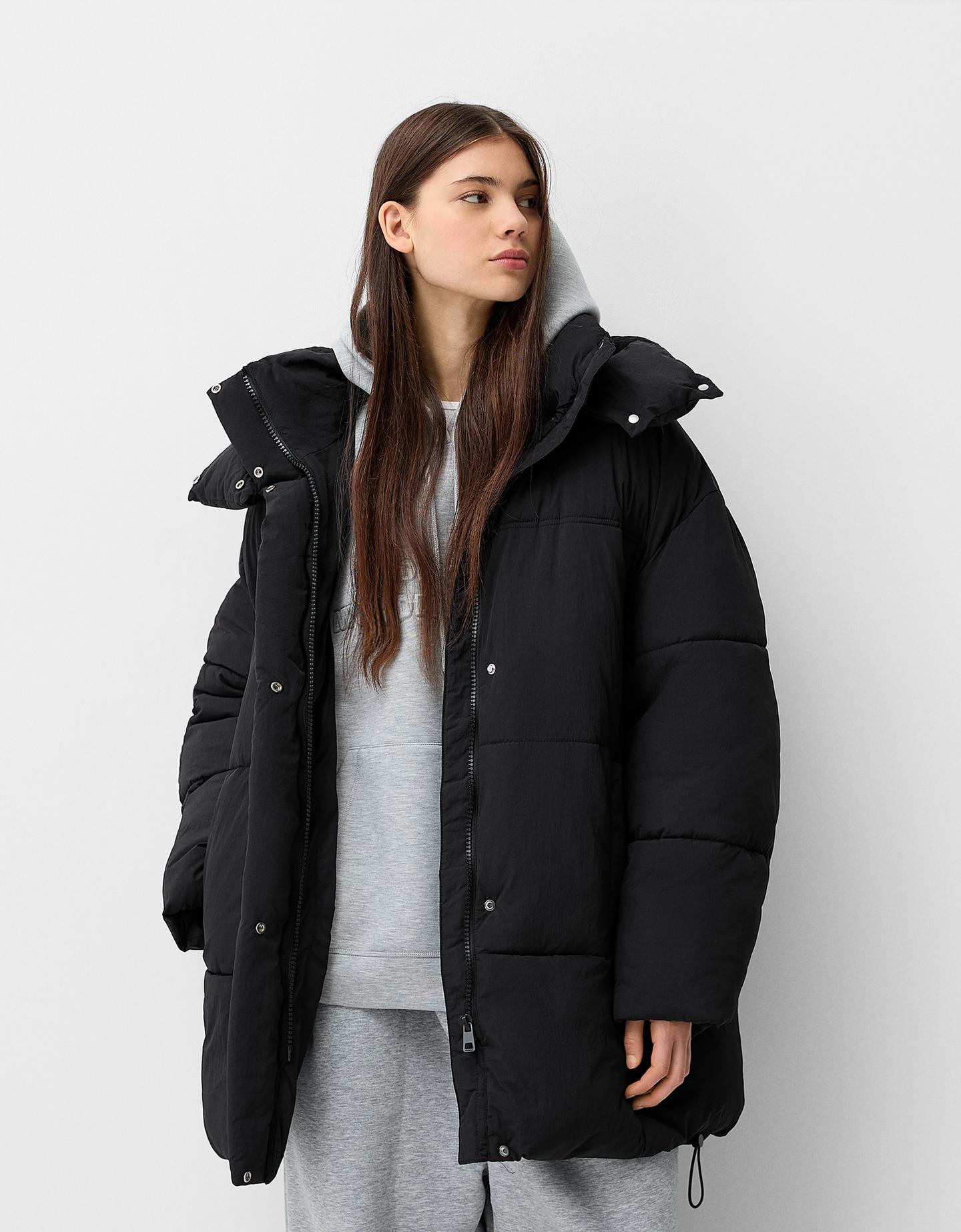 Bershka 3/4-Mantel Kapuze Damen Xs Schwarz günstig online kaufen