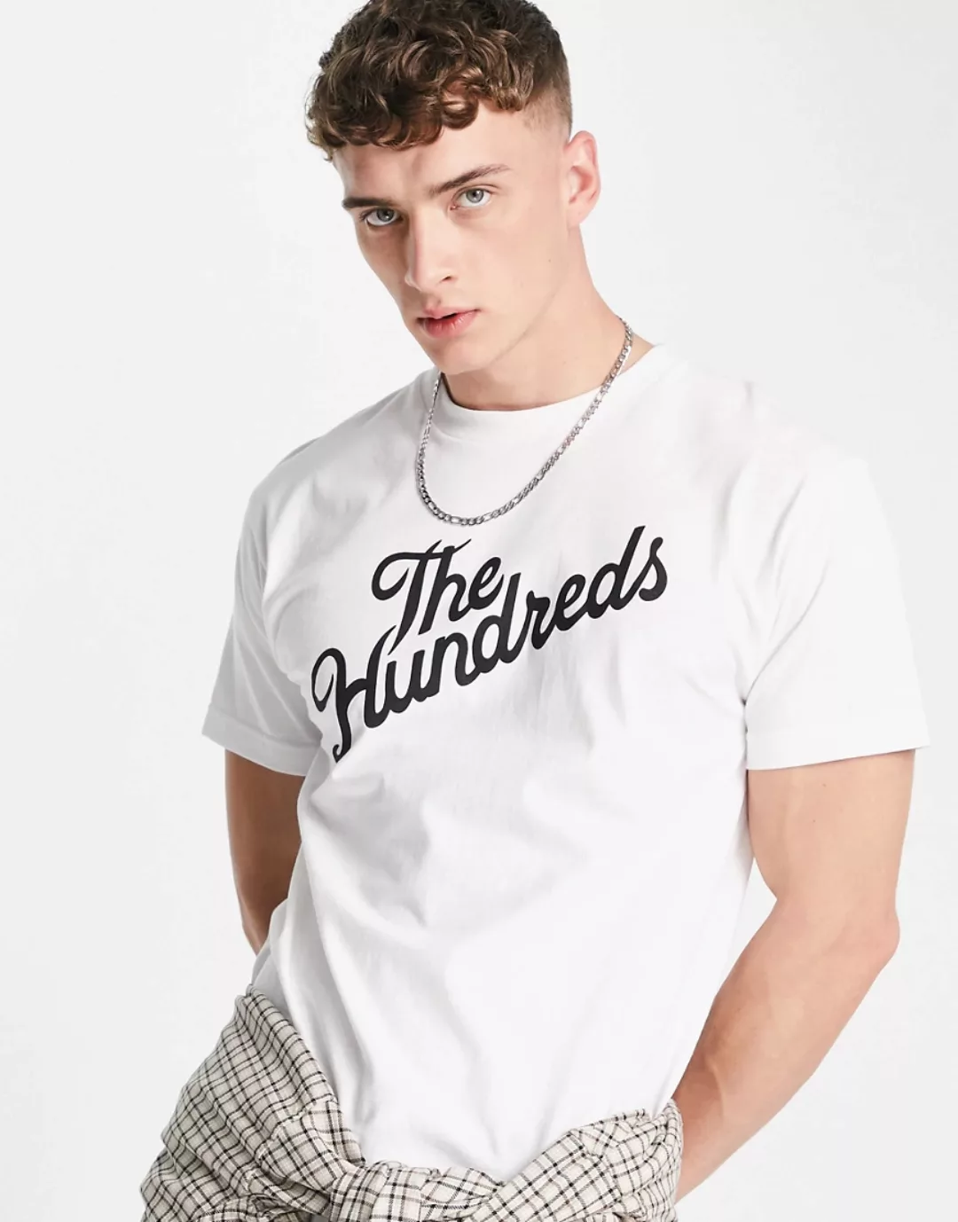The Hundreds – Forever – T-Shirt mit schrägem Logo in Weiß günstig online kaufen