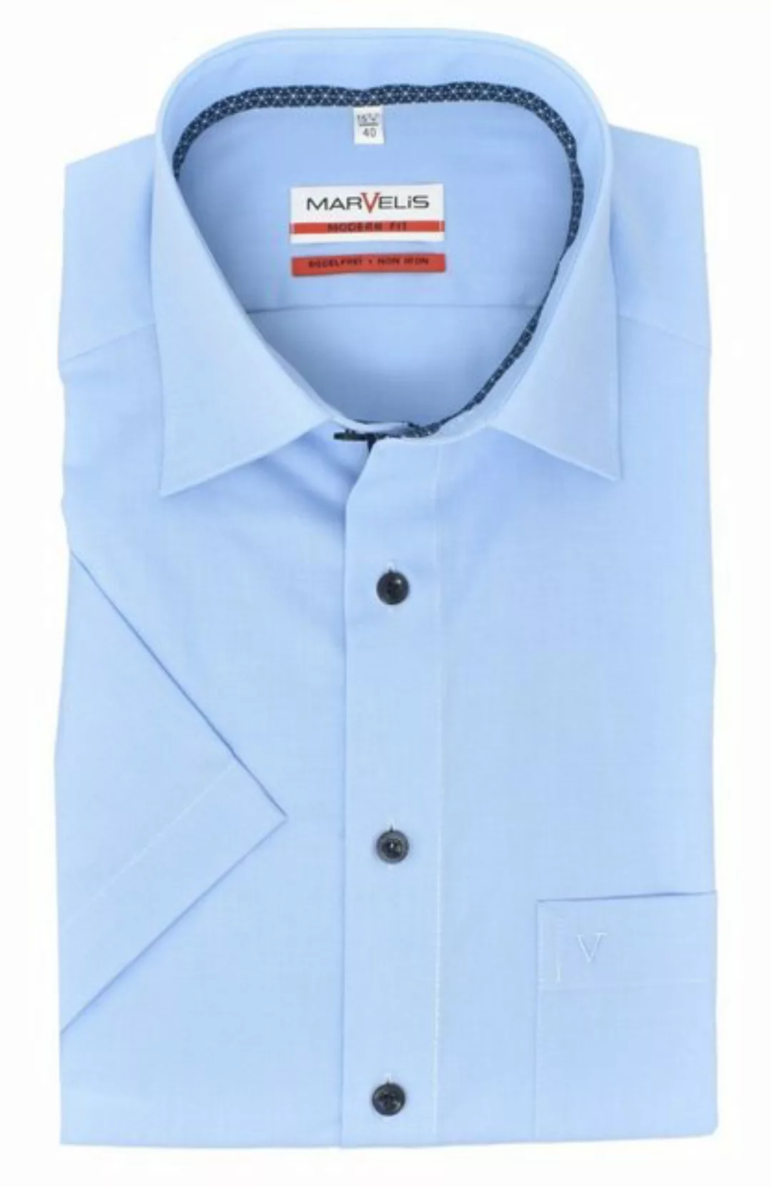 MARVELIS Kurzarmhemd Kurzarmhemd - Modern Fit - Einfarbig - Hellblau günstig online kaufen