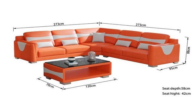 Xlmoebel Ecksofa Ecksofa in L-Form mit orangefarbenem Design und Lederausst günstig online kaufen