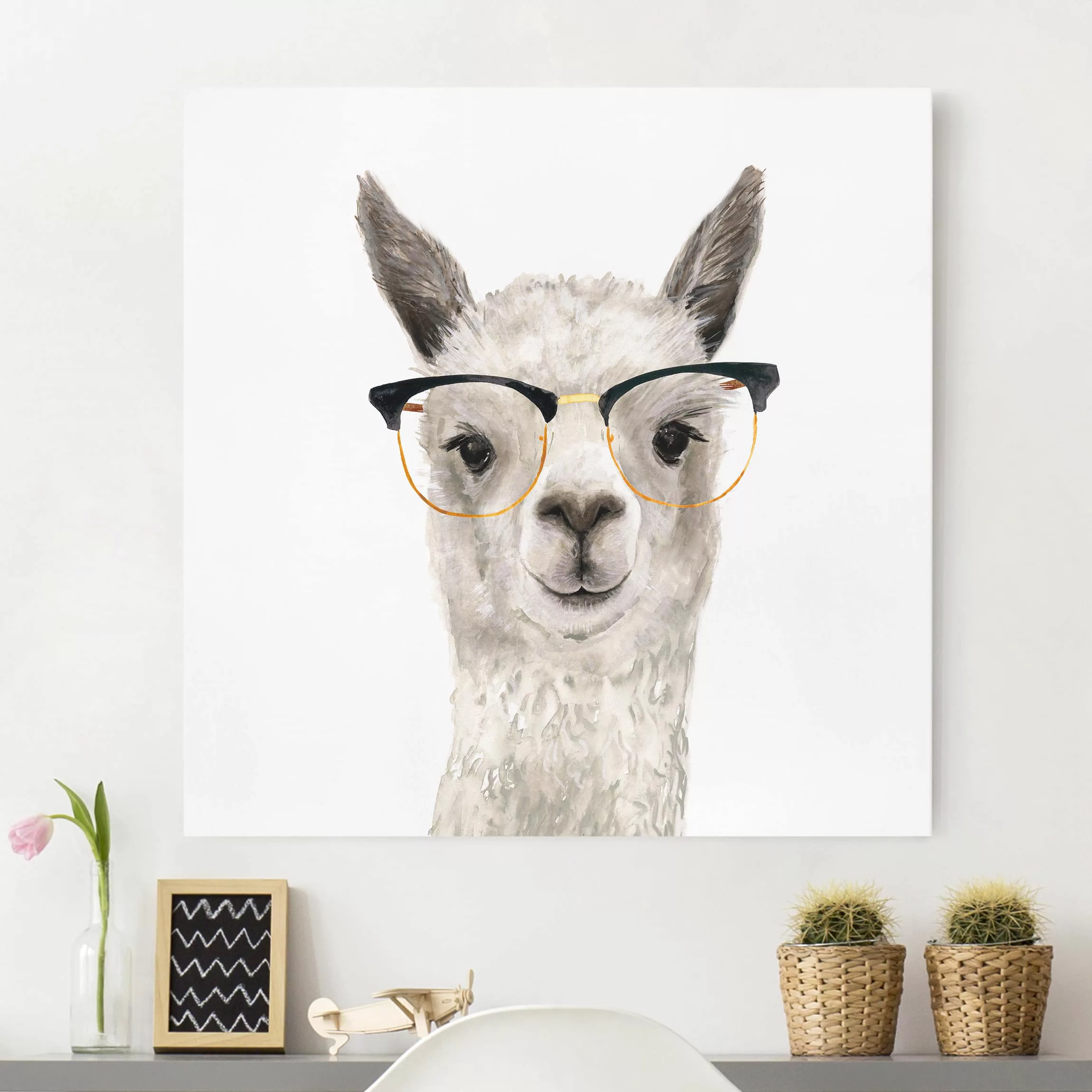 Leinwandbild Kinderzimmer - Quadrat Hippes Lama mit Brille I günstig online kaufen