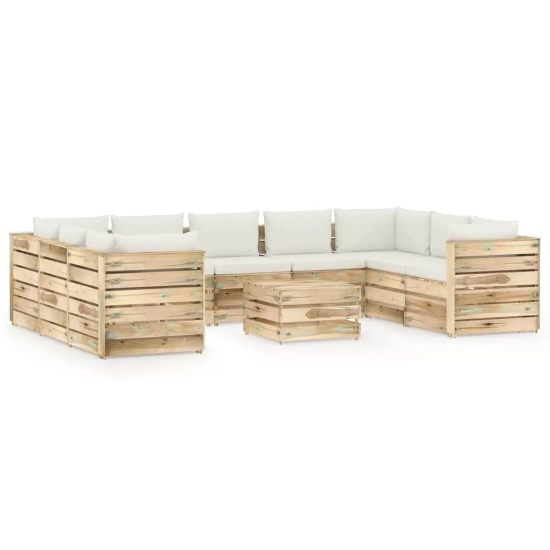 10-tlg. Garten-lounge-set Mit Kissen Grün Imprägniertes Holz günstig online kaufen