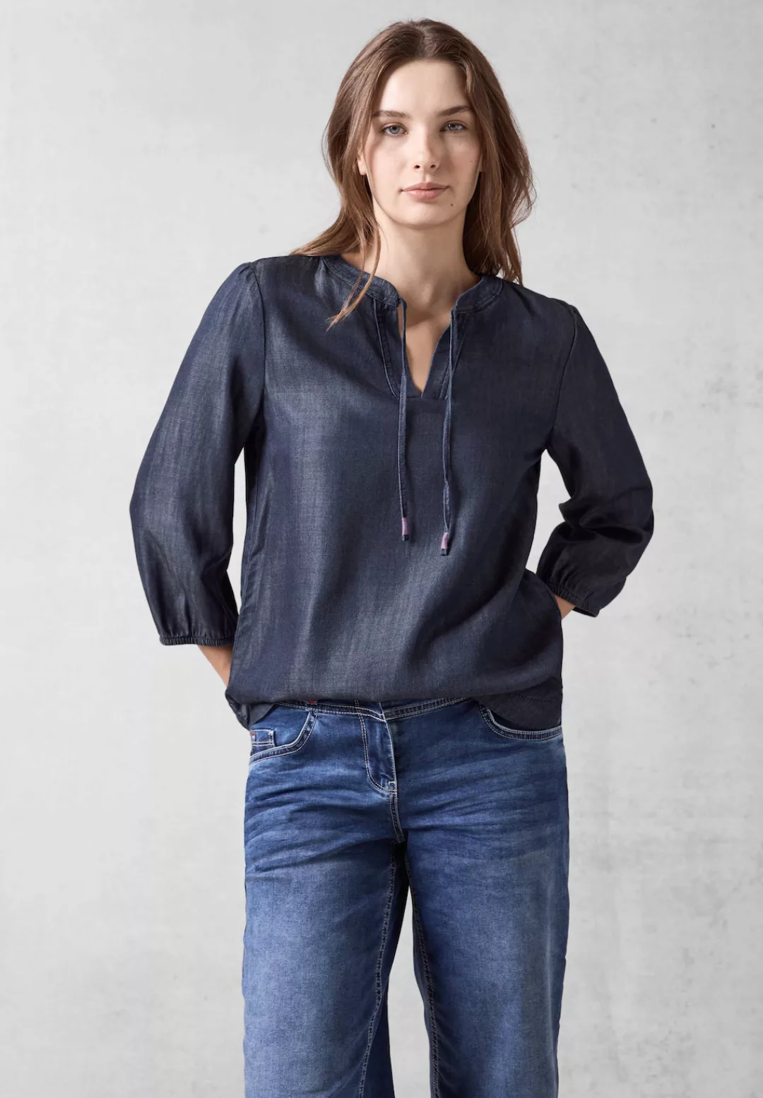 Cecil Klassische Bluse Cecil Lyocell Bluse in Dark Blue Wash (1-tlg) Nicht günstig online kaufen