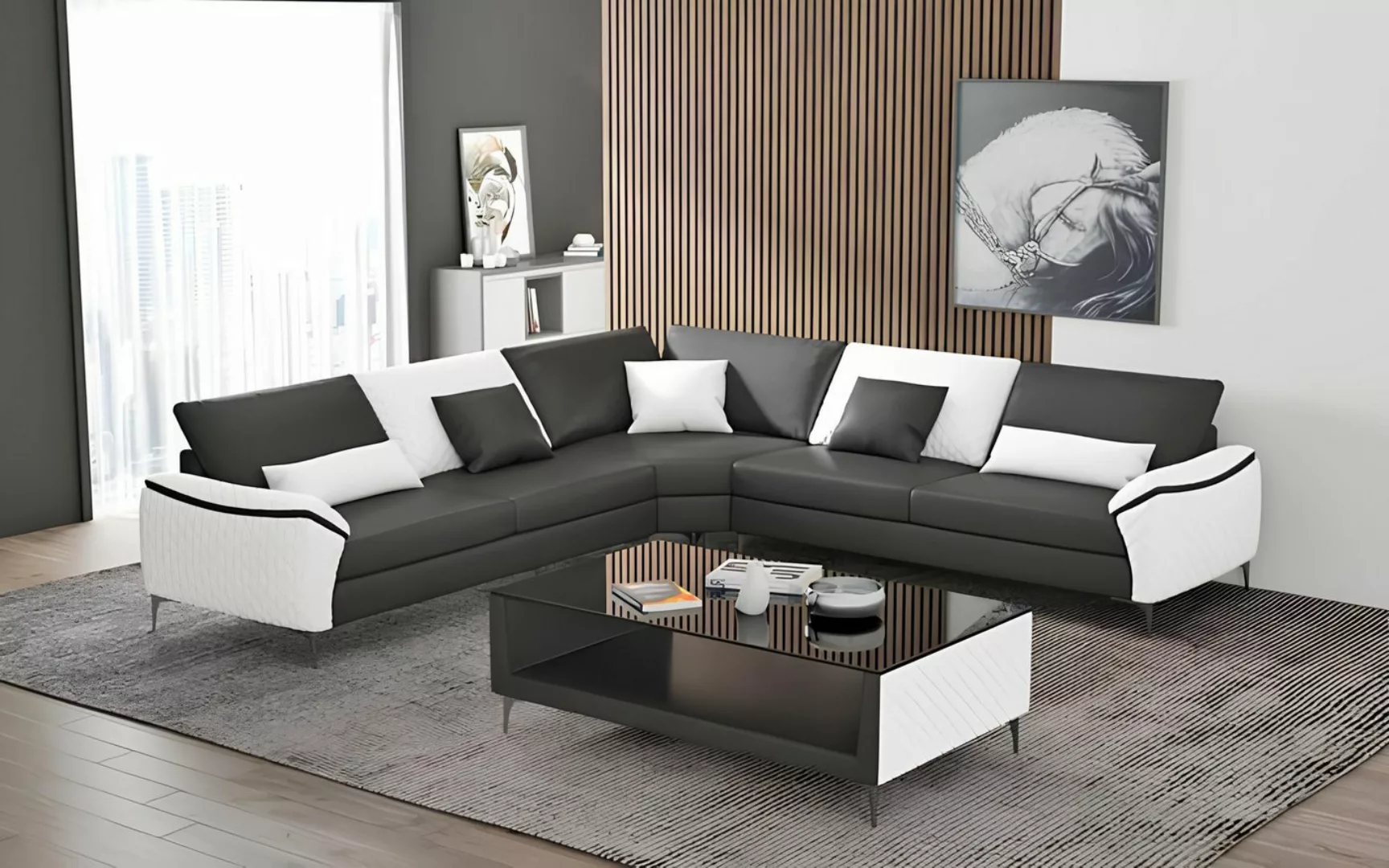 Xlmoebel Ecksofa Design-Sofa in L-Form aus schwarzem Luxusleder - Eckcouch günstig online kaufen