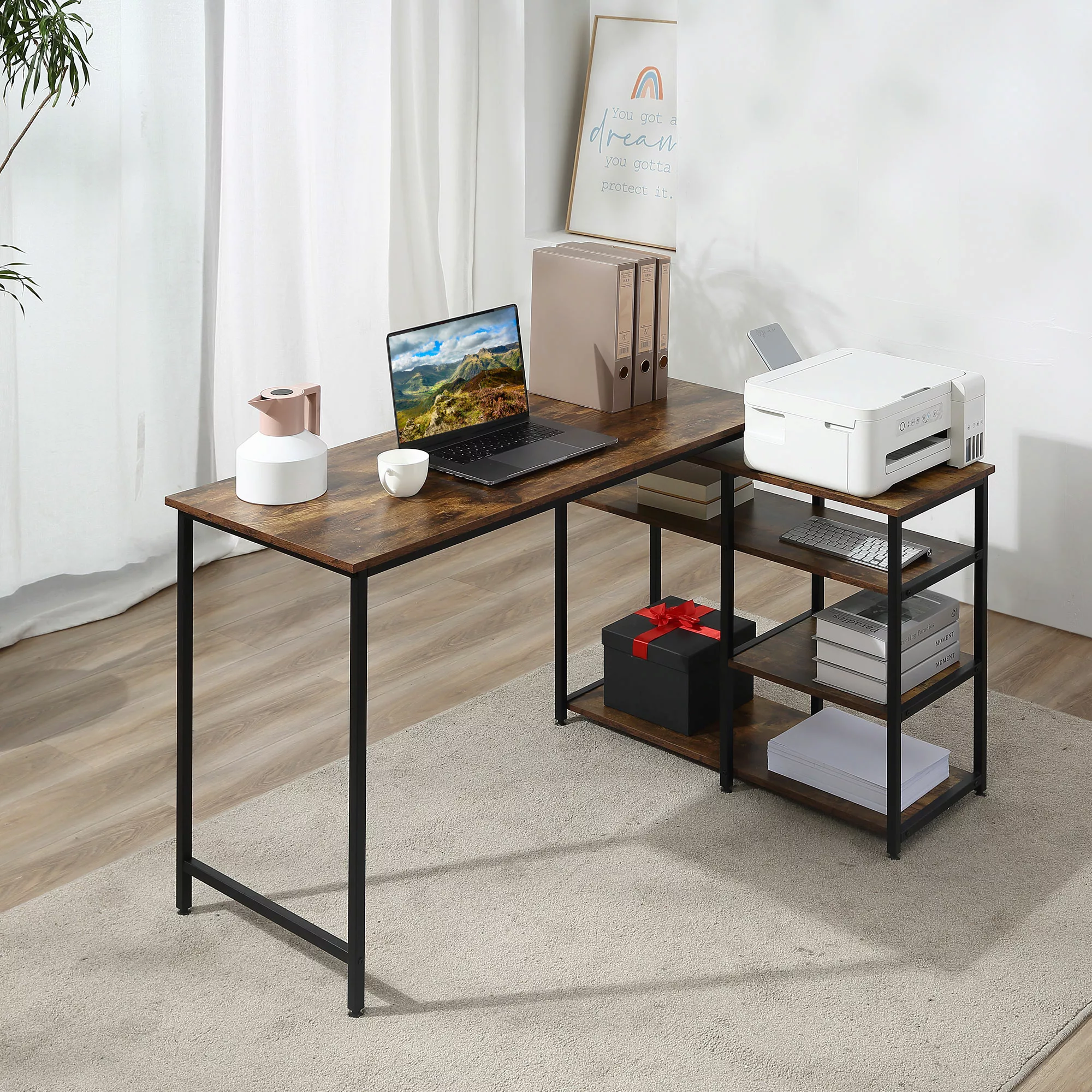 HOMCOM Eckschreibtisch, L-Form PC-Tisch mit Regal und Schublade, Bürotisch, günstig online kaufen