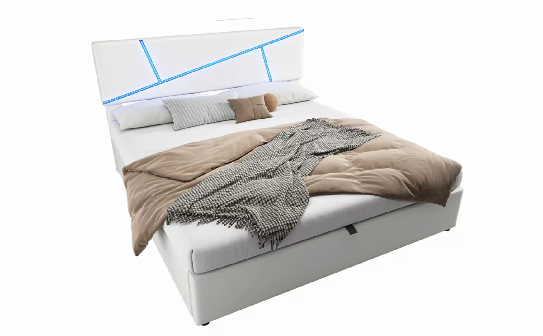 OKWISH Polsterbett Bequemes (mit LED-Lichtleisten,160*200 cm, Doppelbett mi günstig online kaufen