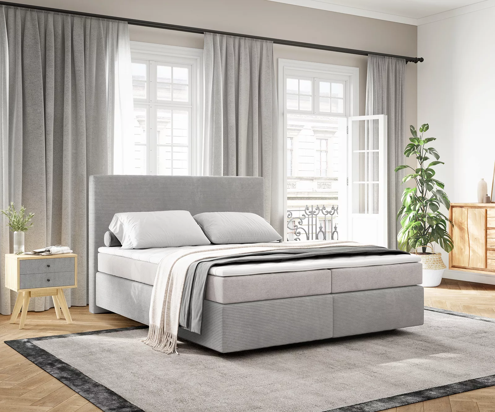 DELIFE Boxspringbett Dream-Well, Cord Silbergrau 160x200 cm mit TFK Matratz günstig online kaufen