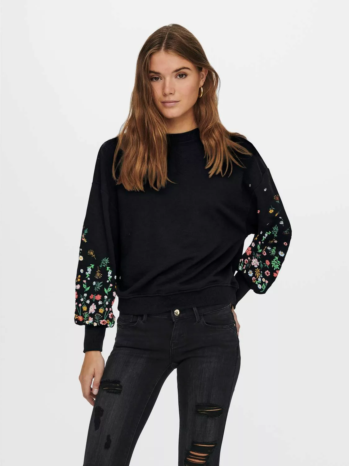 ONLY Sweatshirt "ONLBROOKE L/S O-NECK FLOWER SWT" günstig online kaufen