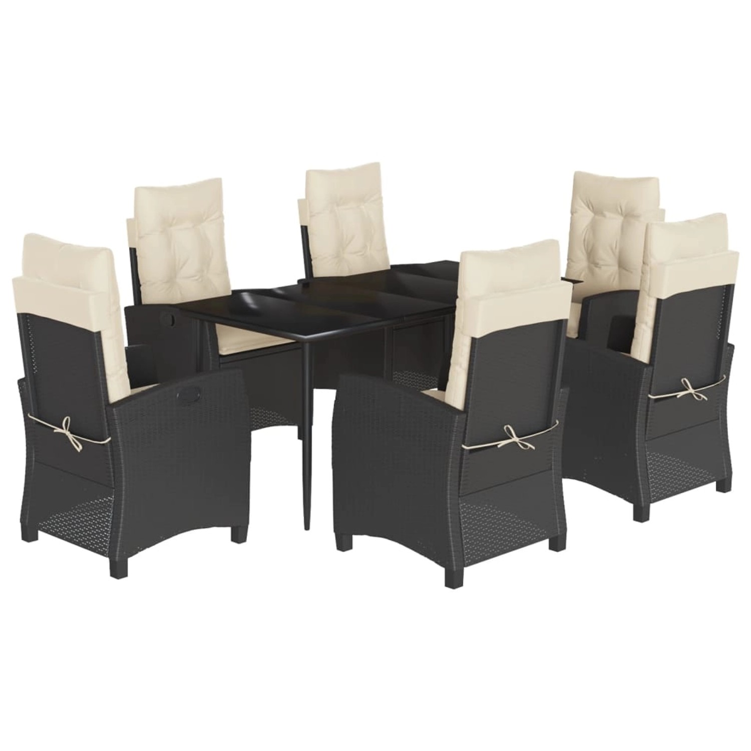 vidaXL 7-Tlg Garten-Essgruppe mit Kissen Schwarz Poly Rattan 3212728 günstig online kaufen