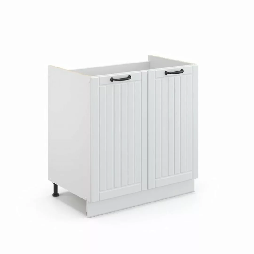 Livinity® Spülenunterschrank Fame-Line, Weiß Landhaus/Weiß, 80 cm, AP Marmo günstig online kaufen