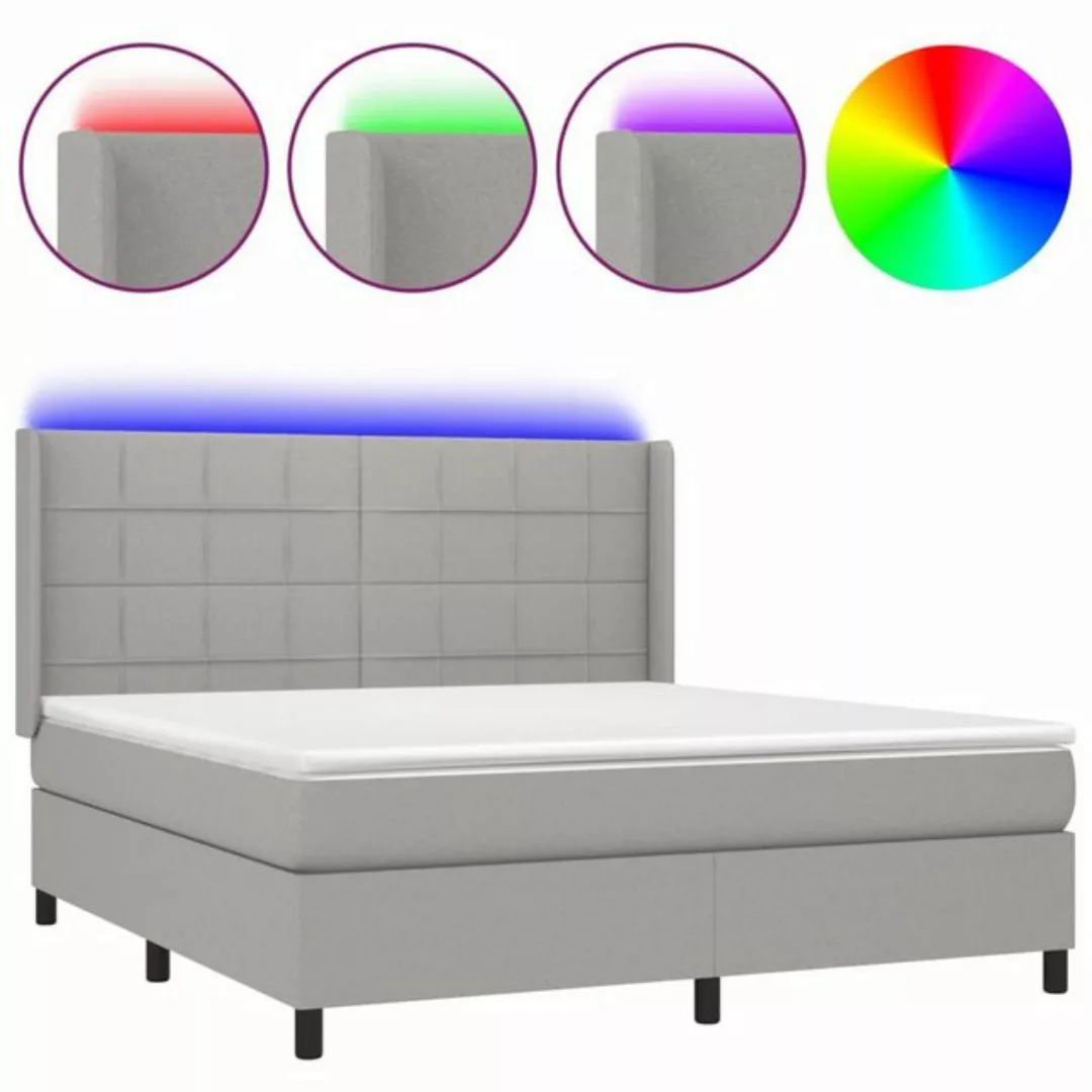 vidaXL Boxspringbett Boxspringbett mit Matratze LED Hellgrau 180x200 cm Sto günstig online kaufen