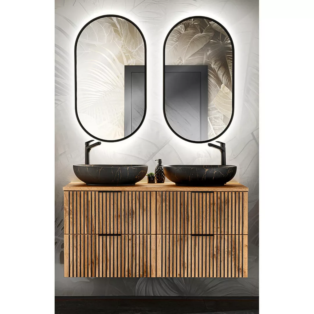 Waschplatz Set mit Doppelwaschtisch, 2 LED Spiegel XANTEN-56 in anthrazit m günstig online kaufen