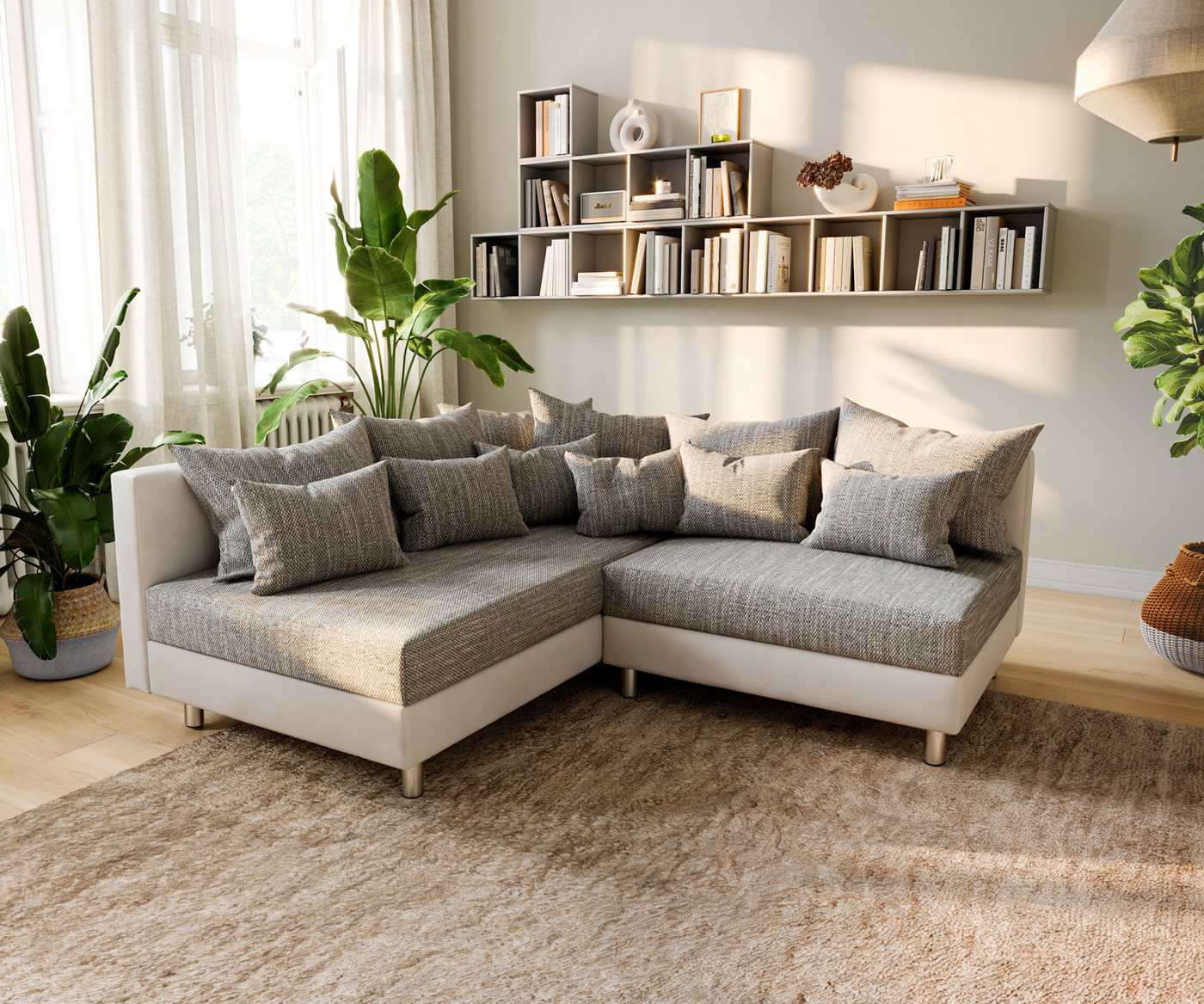 DELIFE Ecksofa Clovis, Weiss Hellgrau Ottomane Links Ecksofa modular günstig online kaufen