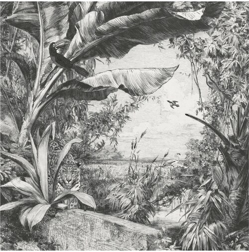 Art for the Home Fototapete Jungle animals in B/W 280 x 250 cm günstig online kaufen