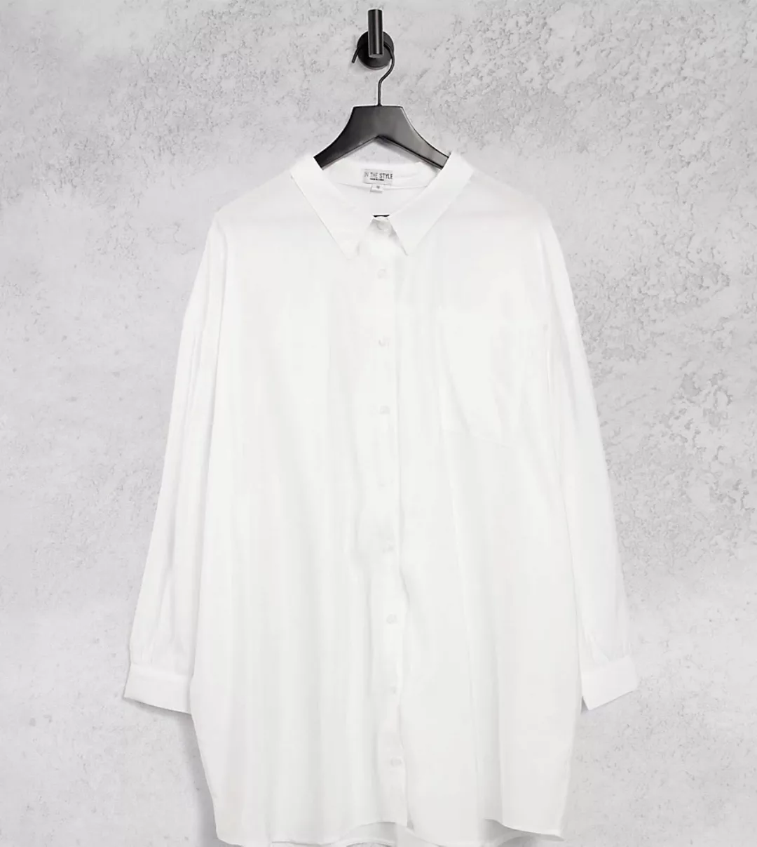 In The Style Plus x Saffron Barker – Oversize-Longline-Hemd in Weiß günstig online kaufen