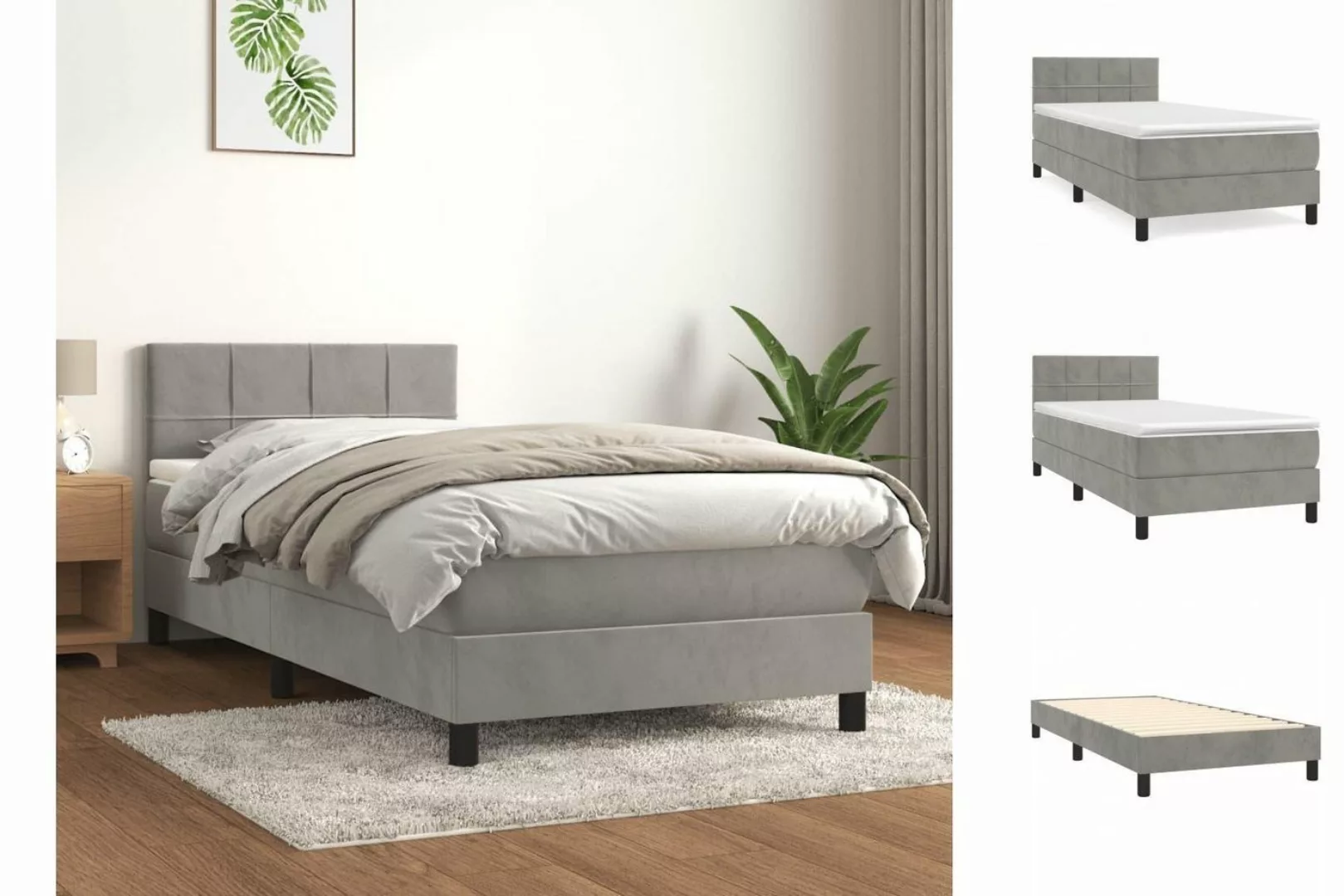 vidaXL Bettgestell Boxspringbett mit Matratze Hellgrau 100x200 cm Samt Bett günstig online kaufen