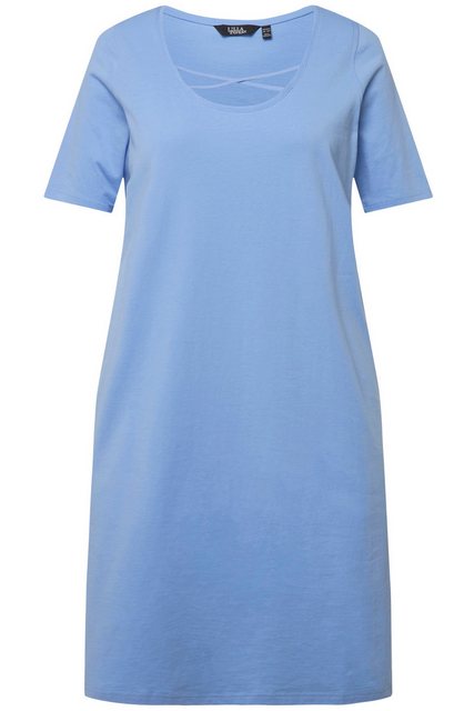 Ulla Popken Sommerkleid Jerseykleid Zierbänder A-Linie Rundhals Halbarm günstig online kaufen