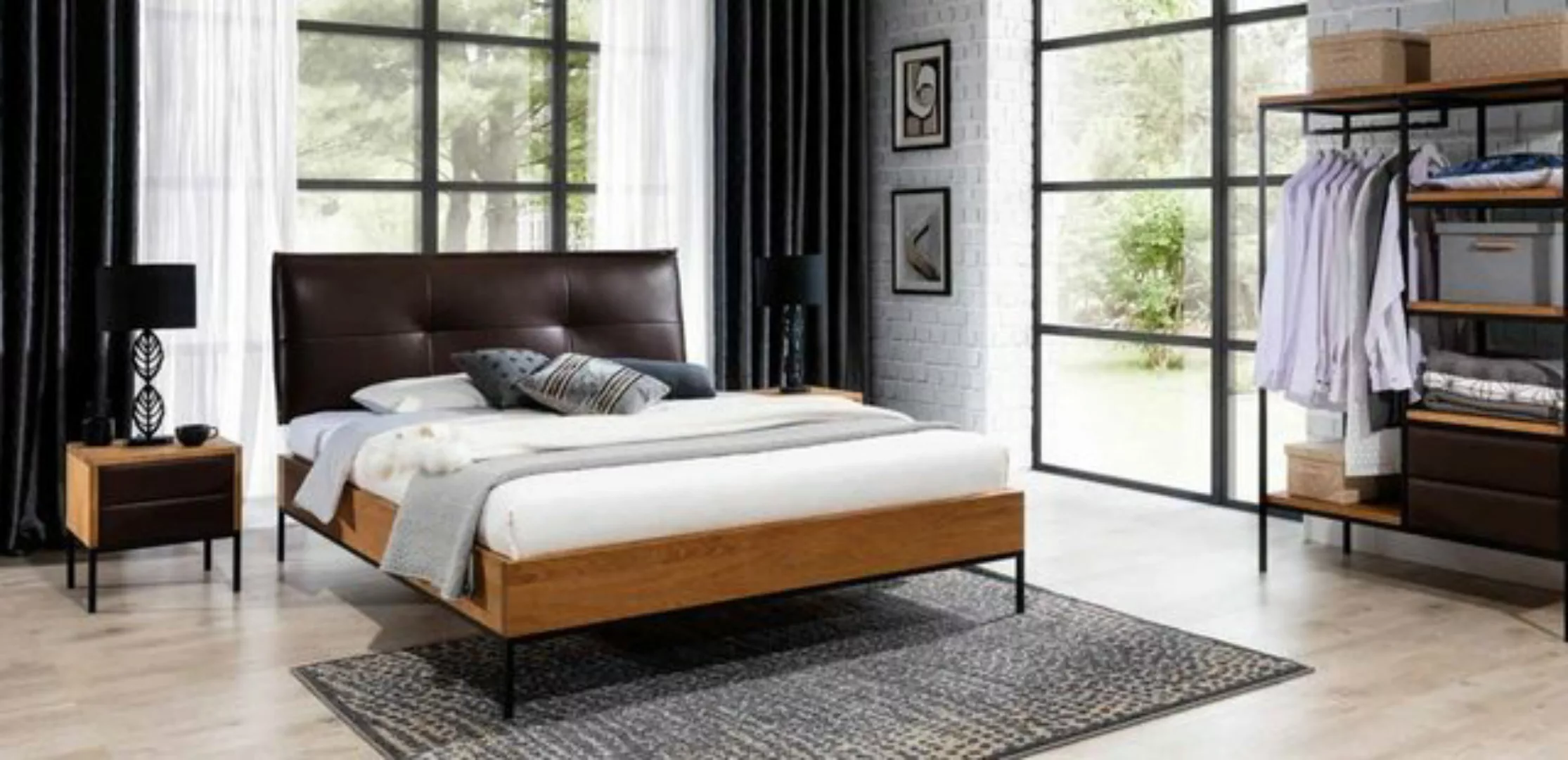 JVmoebel Bett, Bett Holz Loft Designer Betten Polster Leder Textil Stoff 18 günstig online kaufen