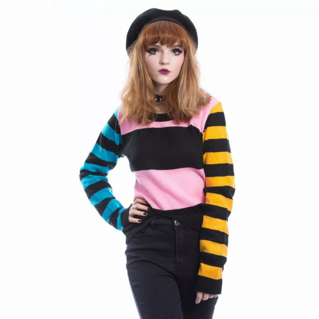 Heartless Strickpullover Sally Punk Gestreift Streifen Schwarz Rosa Orange günstig online kaufen