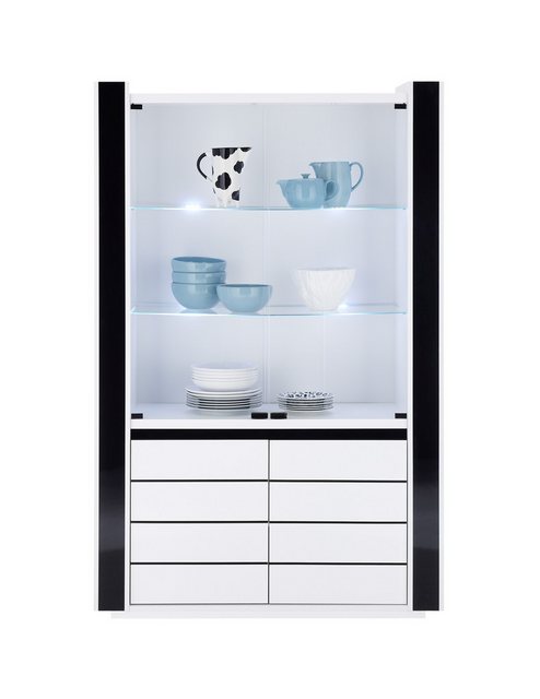 Vitrine Savona weiß Hochglanz schwarz Hochglanz B/H/T: ca. 120x185x45 cm günstig online kaufen