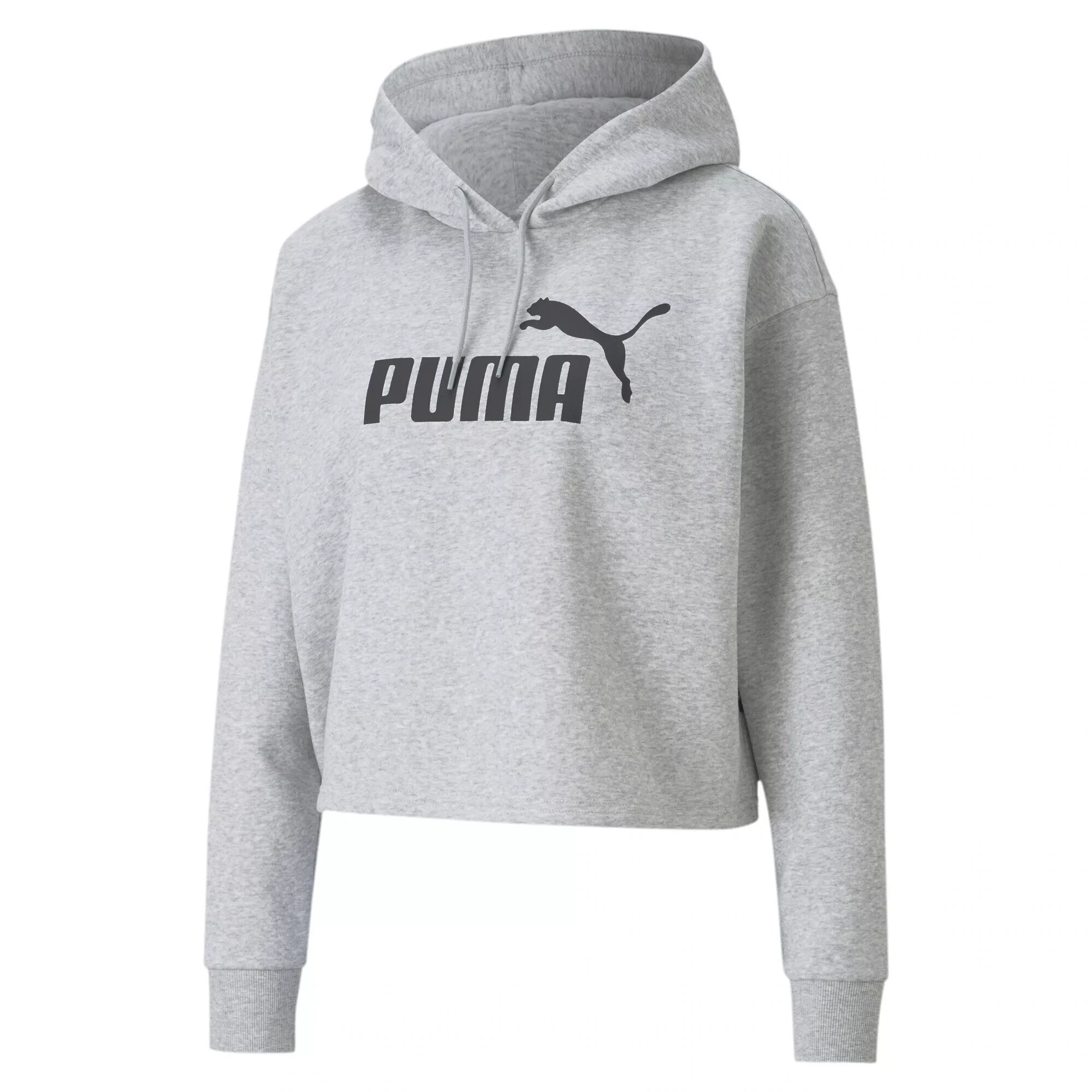 Puma Essentials – Kurzer Kapuzenpullover mit Logo in Grau günstig online kaufen
