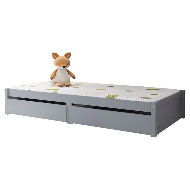 Flieks Kinderbett, Holzbett Einzelbett Bodenbett mit 2 Schubladen 90x200cm günstig online kaufen