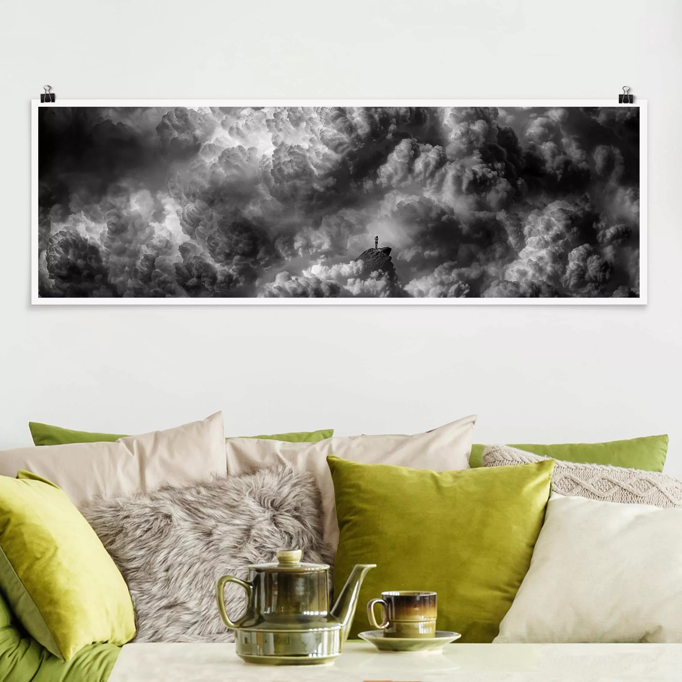 Panorama Poster Schwarz-Weiß Ein Sturm zieht auf günstig online kaufen