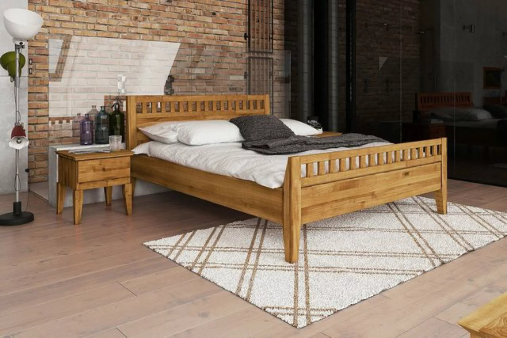 Natur24 Einzelbett Bett Sydo 6 Sonderlänge 100x220 Wildeiche Holzkopfteil h günstig online kaufen