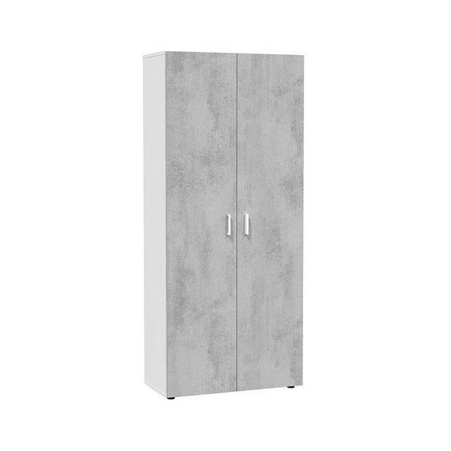 FORES HABITAT Mehrzweckschrank in Weiß / Beton Grau - 80x182x37 (BxHxT) günstig online kaufen