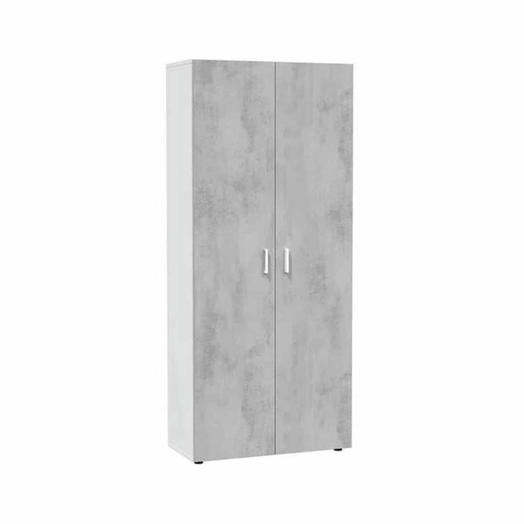 FORES HABITAT Mehrzweckschrank in Weiß / Beton Grau - 80x182x37 (BxHxT) günstig online kaufen