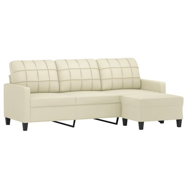 vidaXL Sofa 3-Sitzer-Sofa mit Hocker Creme 180 cm Kunstleder günstig online kaufen