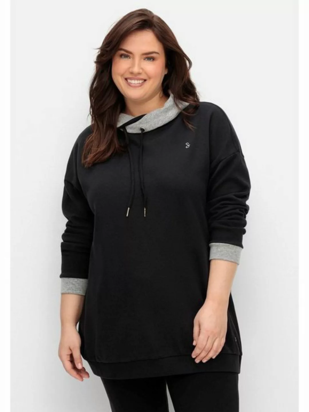 Sheego Sweatshirt Große Größen mit weitem Kragen und Kontrastdetails günstig online kaufen
