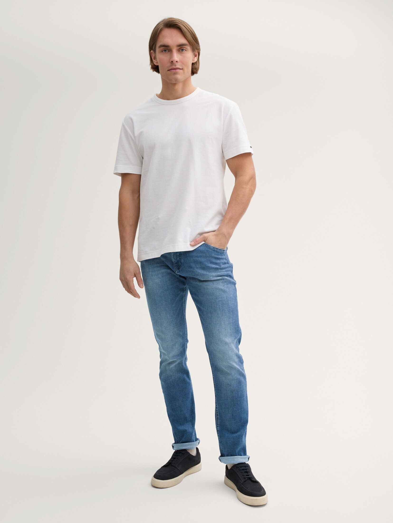 Tom Tailor Herren Jeans JOSH - Regular Slim Fit - Blau - Used Mid Stone Blu günstig online kaufen