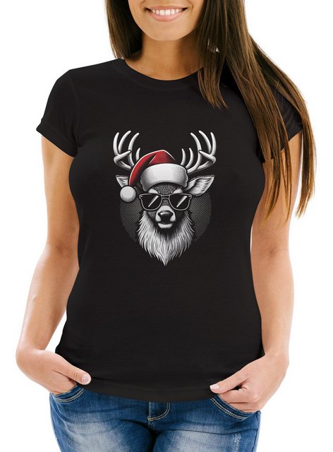 MoonWorks Print-Shirt Weihnachtsshirt Damen Hirsch Rentier T-Shirt Weihnach günstig online kaufen