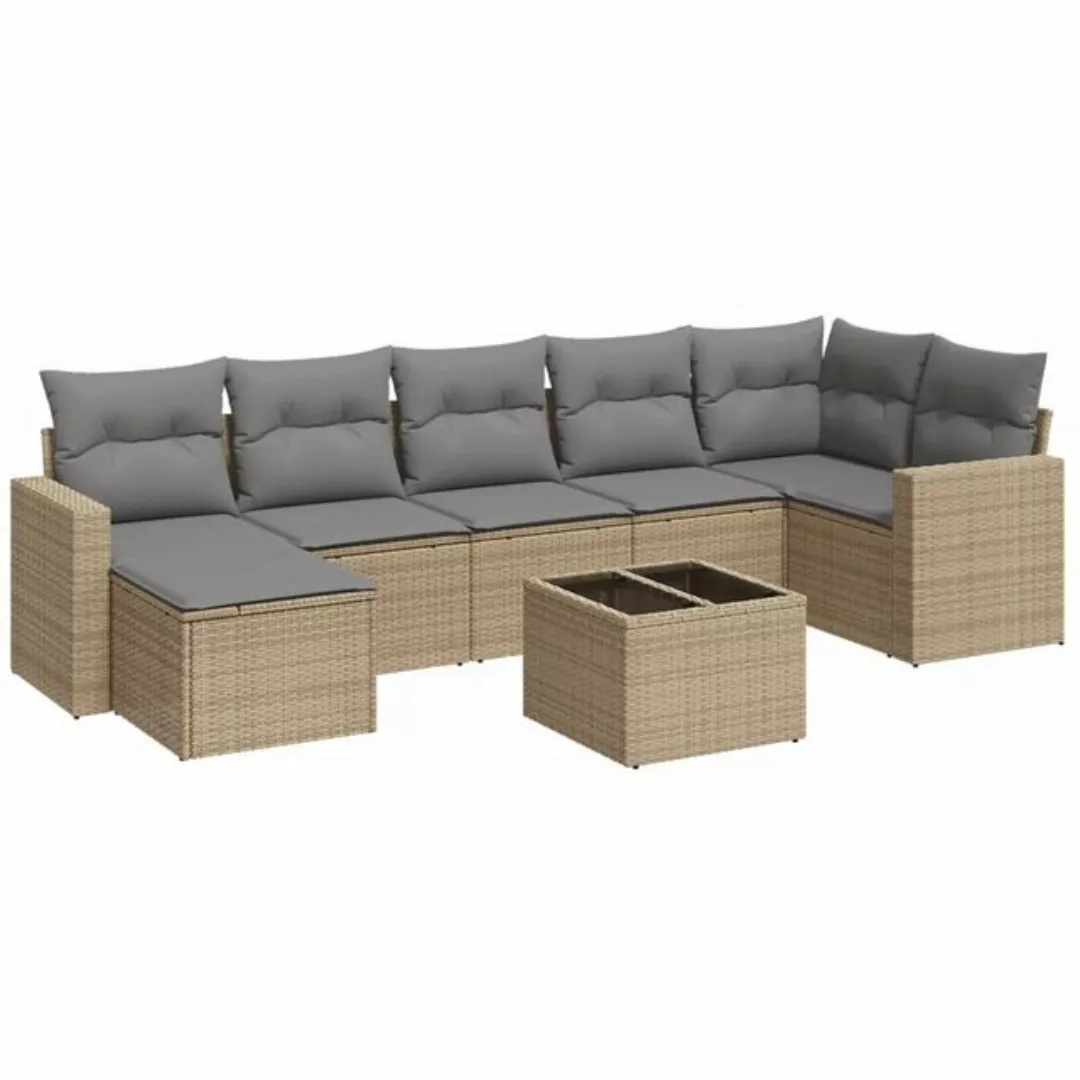 vidaXL Sofaelement 8-tlg. Garten-Sofagarnitur mit Kissen Beige Poly Rattan günstig online kaufen