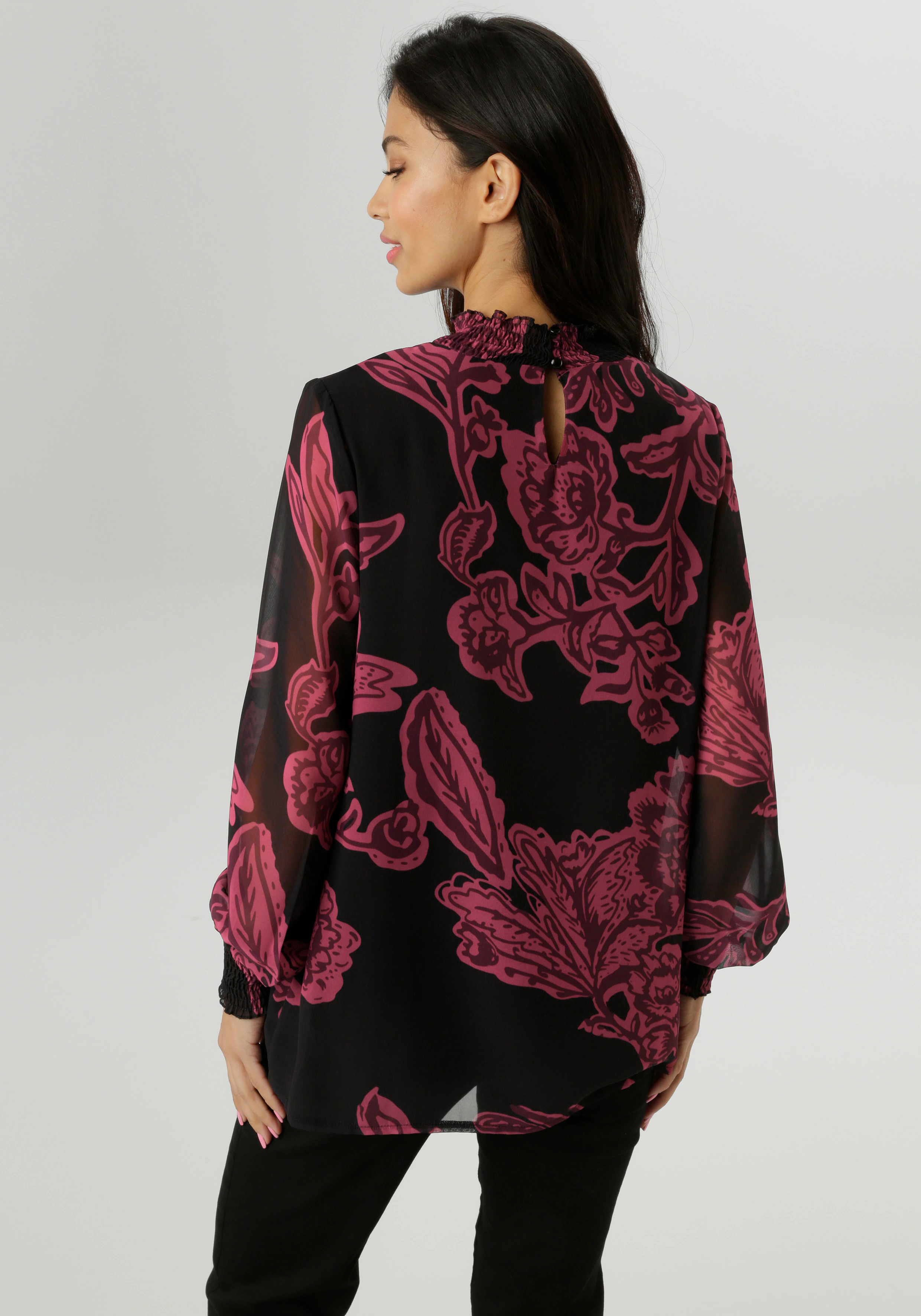 Aniston SELECTED Schlupfbluse, mit Blüten- und Blätterdruck und Smok-Einsät günstig online kaufen