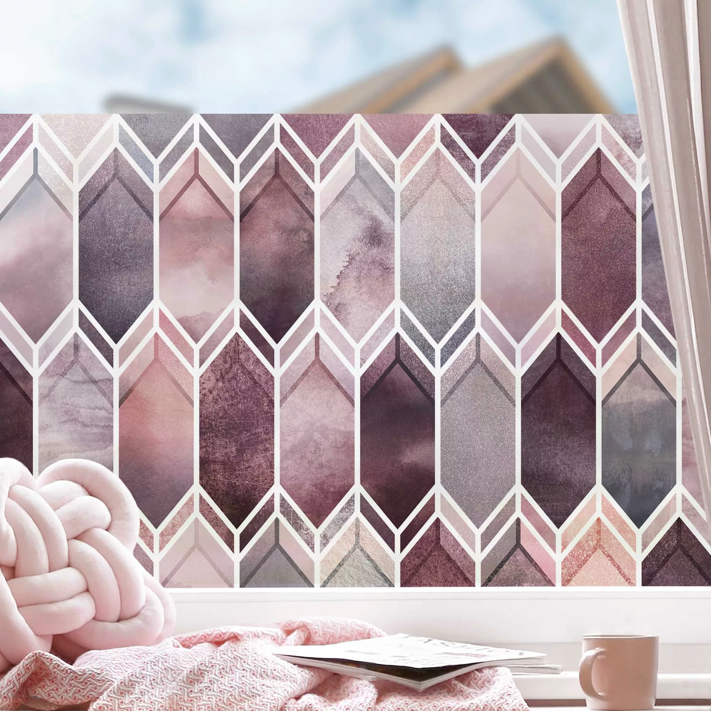 Fensterfolie Glasmalerei Geometrie Rosé günstig online kaufen