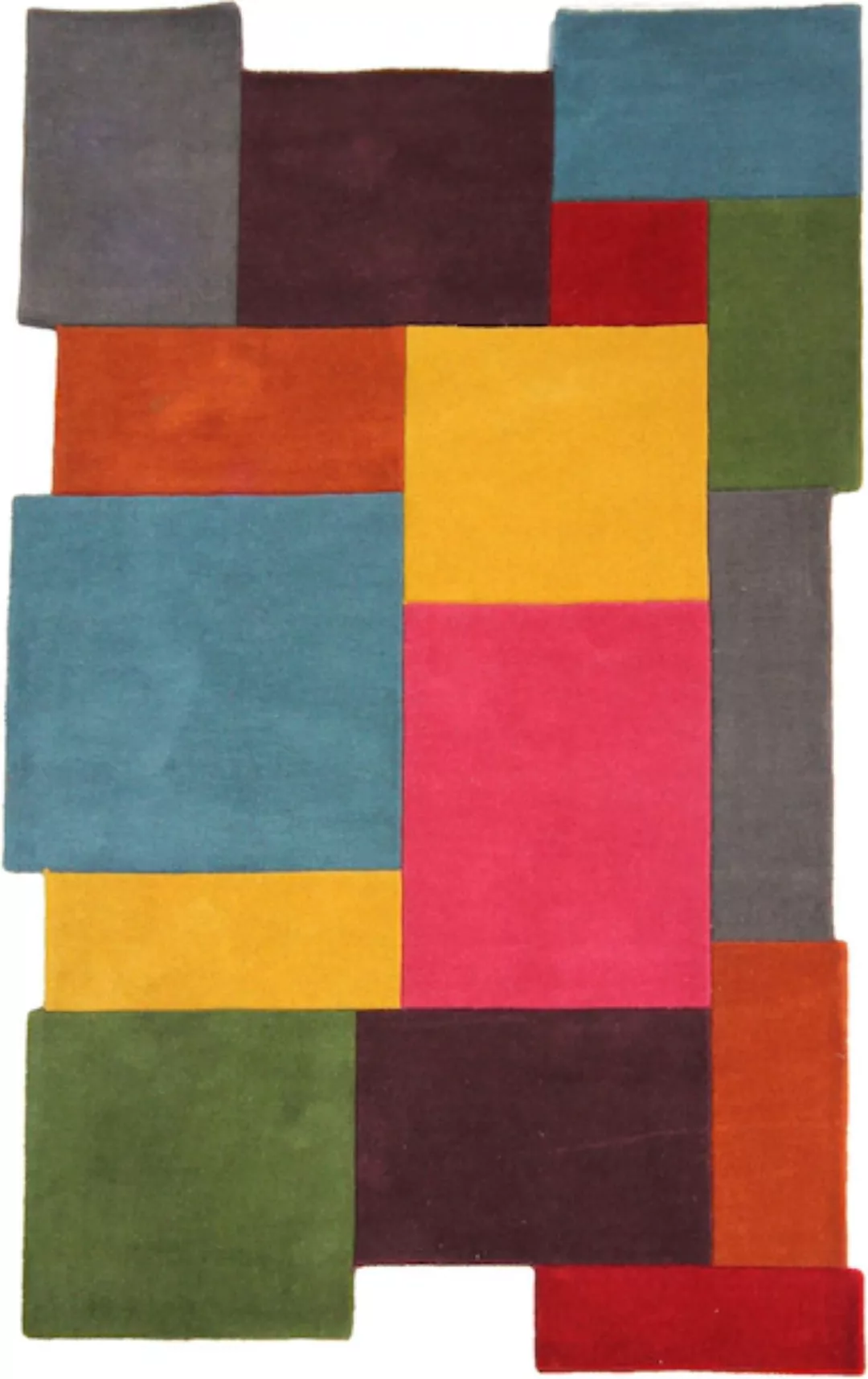 FLAIR RUGS Wollteppich »Abstract Collage«, rechteckig, 100% Wolle, Karo Des günstig online kaufen