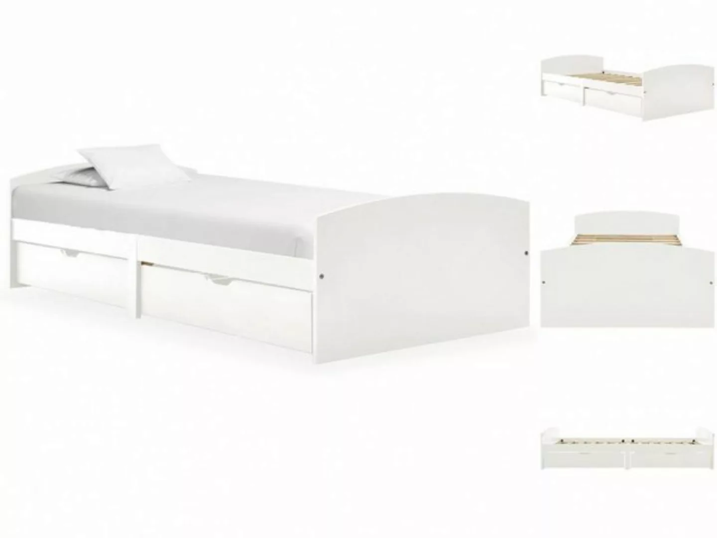 vidaXL Bettgestell Massivholzbett mit 2 Schubladen Weiß Kiefer 90x200 cm Ei günstig online kaufen
