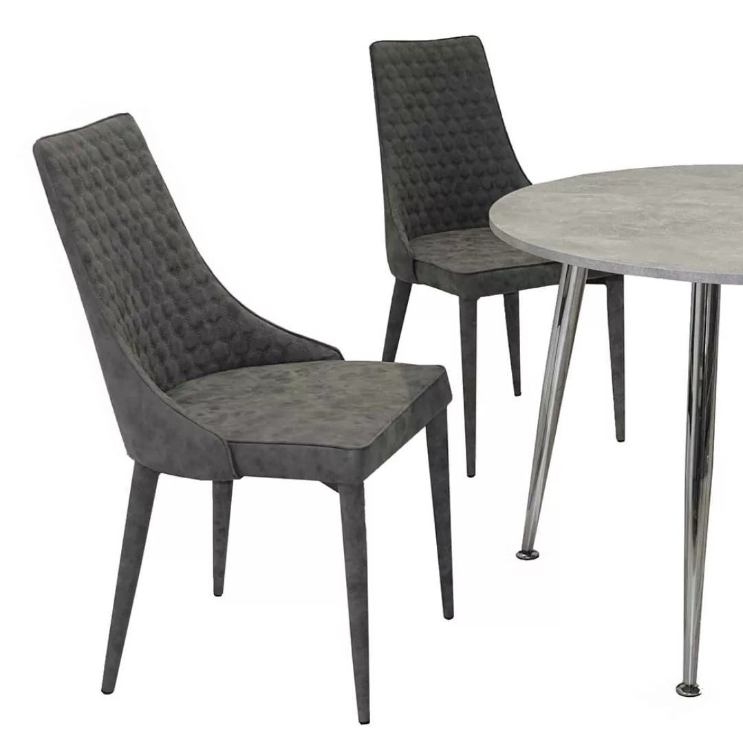 Essplatzgruppe mit rundem Tisch Beton Grau und Dunkelgrau (fünfteilig) günstig online kaufen