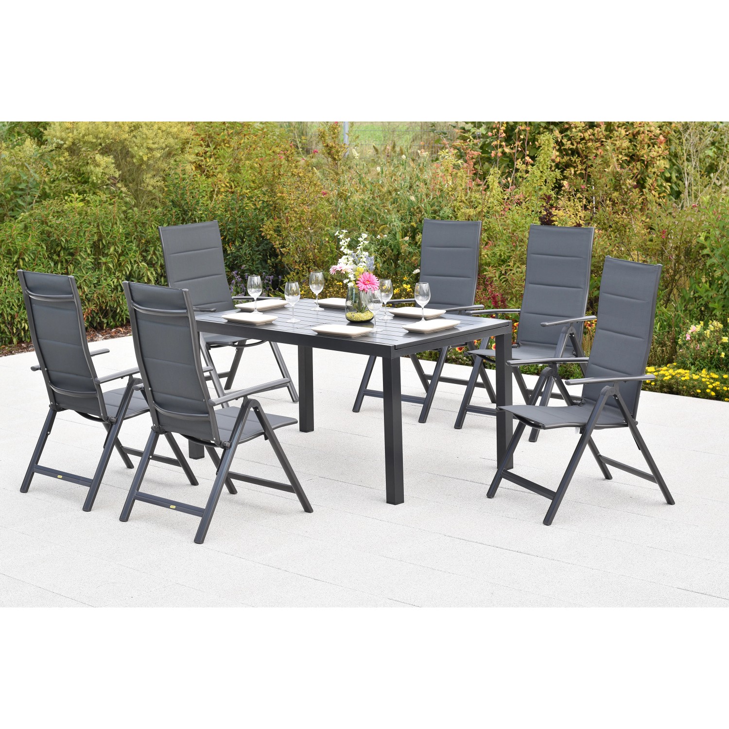 Merxx Taviano Set 7-tlg. 6 Klappsessel Gartentisch Ausziehbar 150 (200) x 9 günstig online kaufen