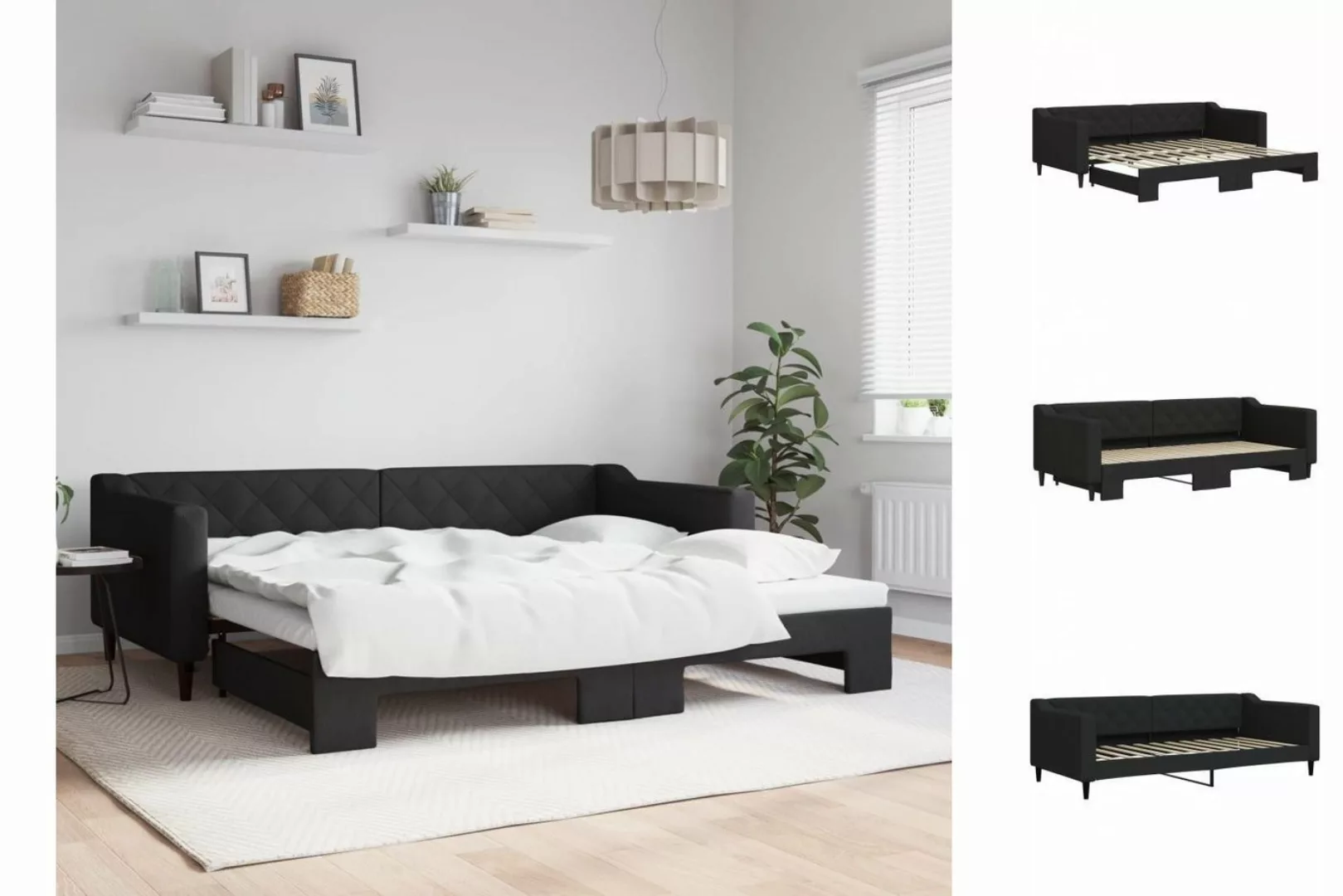 vidaXL Gästebett Gästebett Tagesbett Ausziehbar Schwarz 90x200 cm Stoff Bet günstig online kaufen