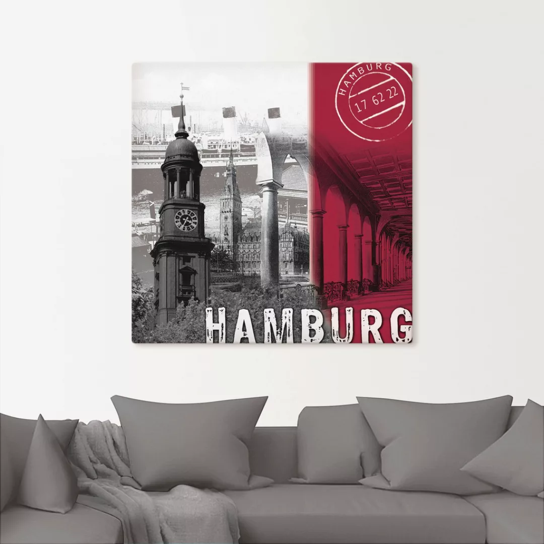 Artland Wandbild "Hamburg bordeauxrot", Deutschland, (1 St.), als Leinwandb günstig online kaufen