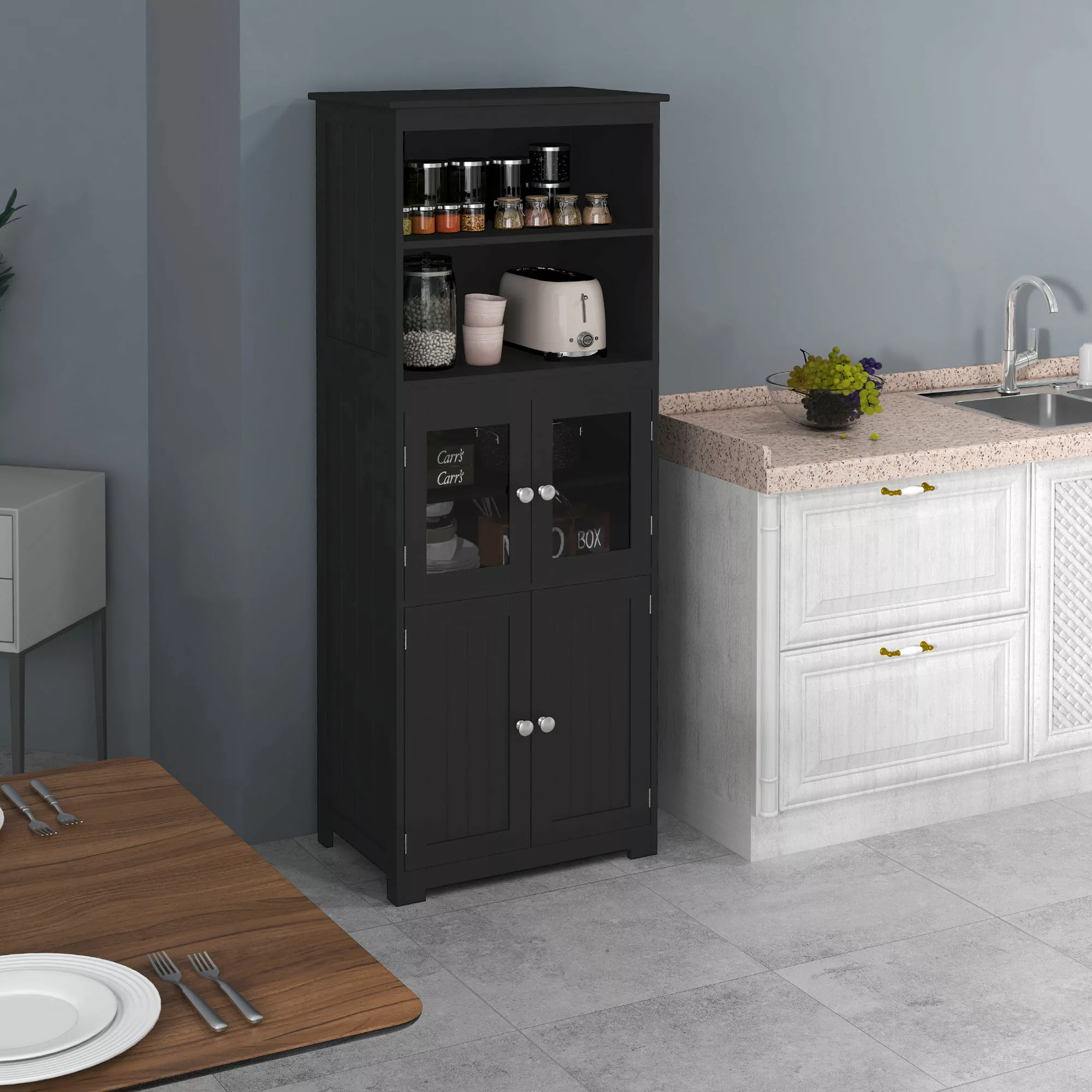 HOMCOM Küchenschrank Buffet Küchenvitrine Aufbewahrungsmöbel mit 2 Nischen, günstig online kaufen