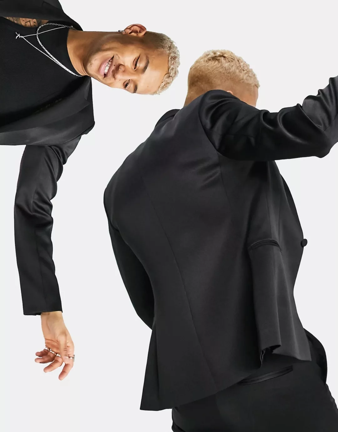 ASOS DESIGN – Eng geschnittene Smoking-Jacke in hochglänzendem Schwarz günstig online kaufen